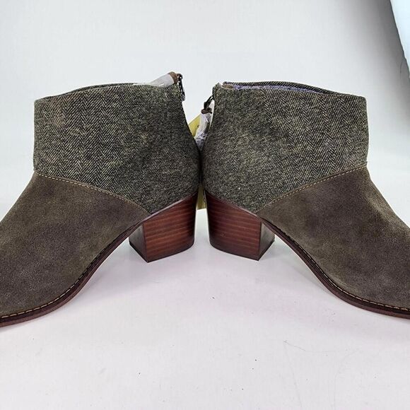 TOMS Leila Tarmac Olive Suede Herringbone Booties US 8 Block Heel Ankle Boots - Picture 7 of 11